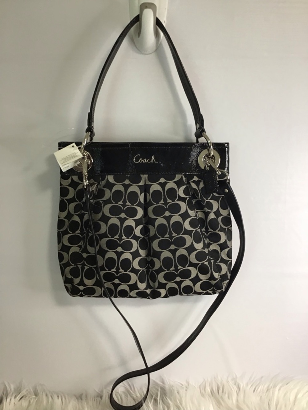 Coach Black Canvas Monogram Pattern Signature Shoulder Bag F17599